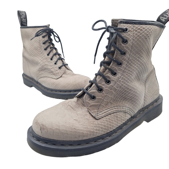 Dr Doc Martens 1460 Textured Snake-Embossed 8 Eye Combat Moto Boots - Picture 4 of 12